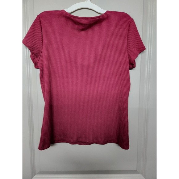 Candies Size Large Shirt Blouse Rose Red Pink Short Sleeve Buttoned Front Top - Picture 4 of 4